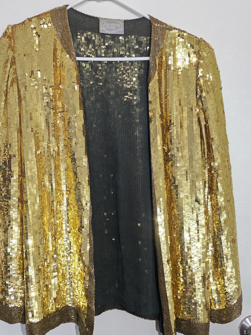 Vintage Beaujon Paris Gold Sequin Open Front Jacket